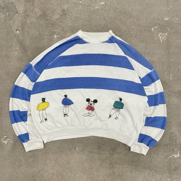 Disney Other - Vintage 80s Disney Mickey Mouse Boxy Striped Disney Crewneck Sweatshirt Large